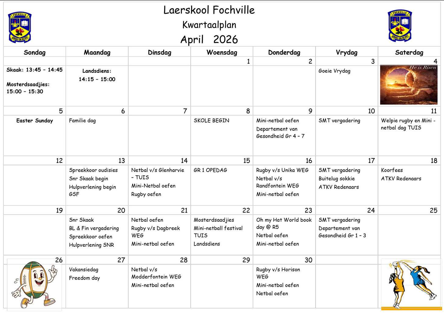 Laerskool Fochville Kalender - April 2026