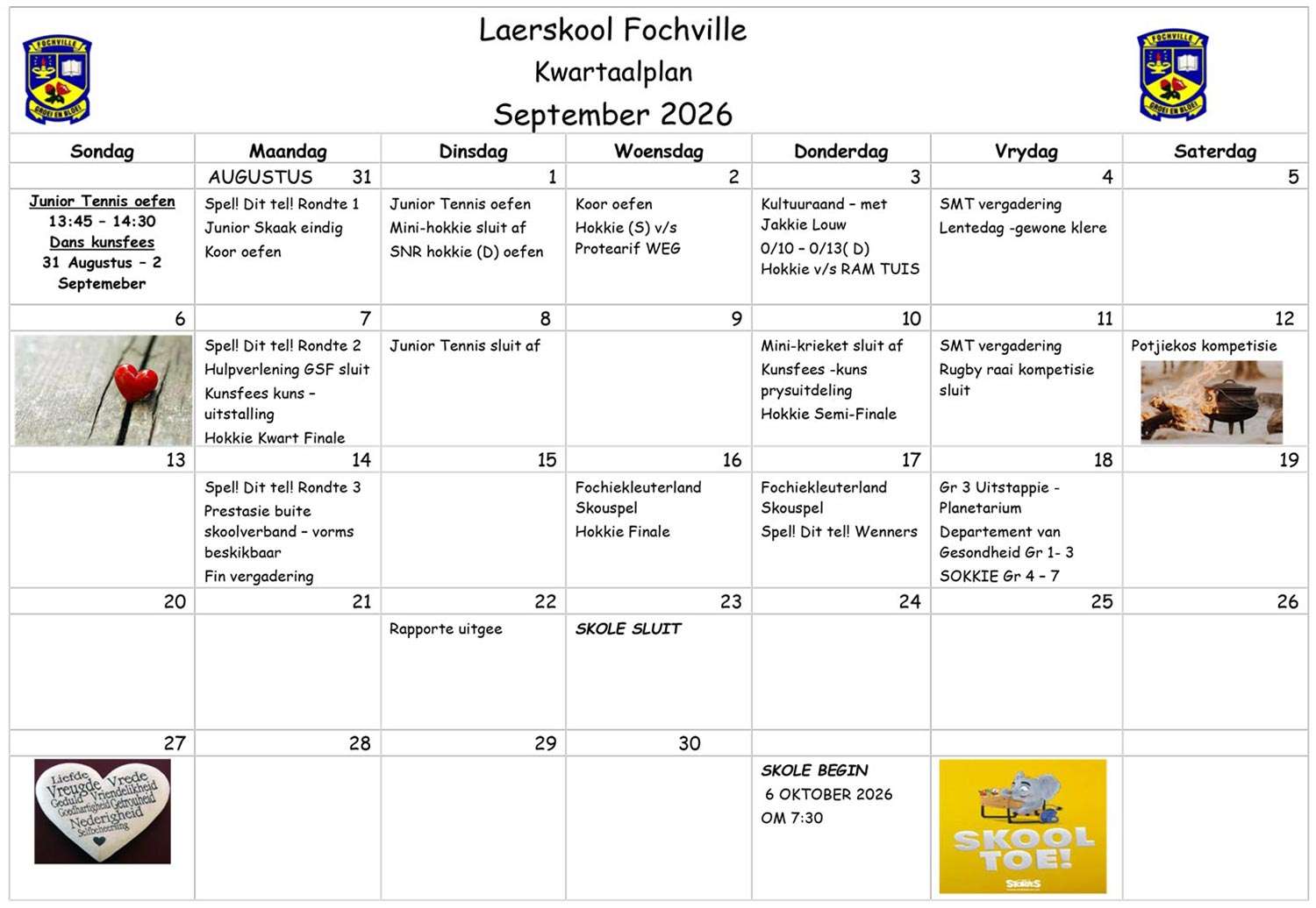 Laerskool Fochville September 2026 kalender